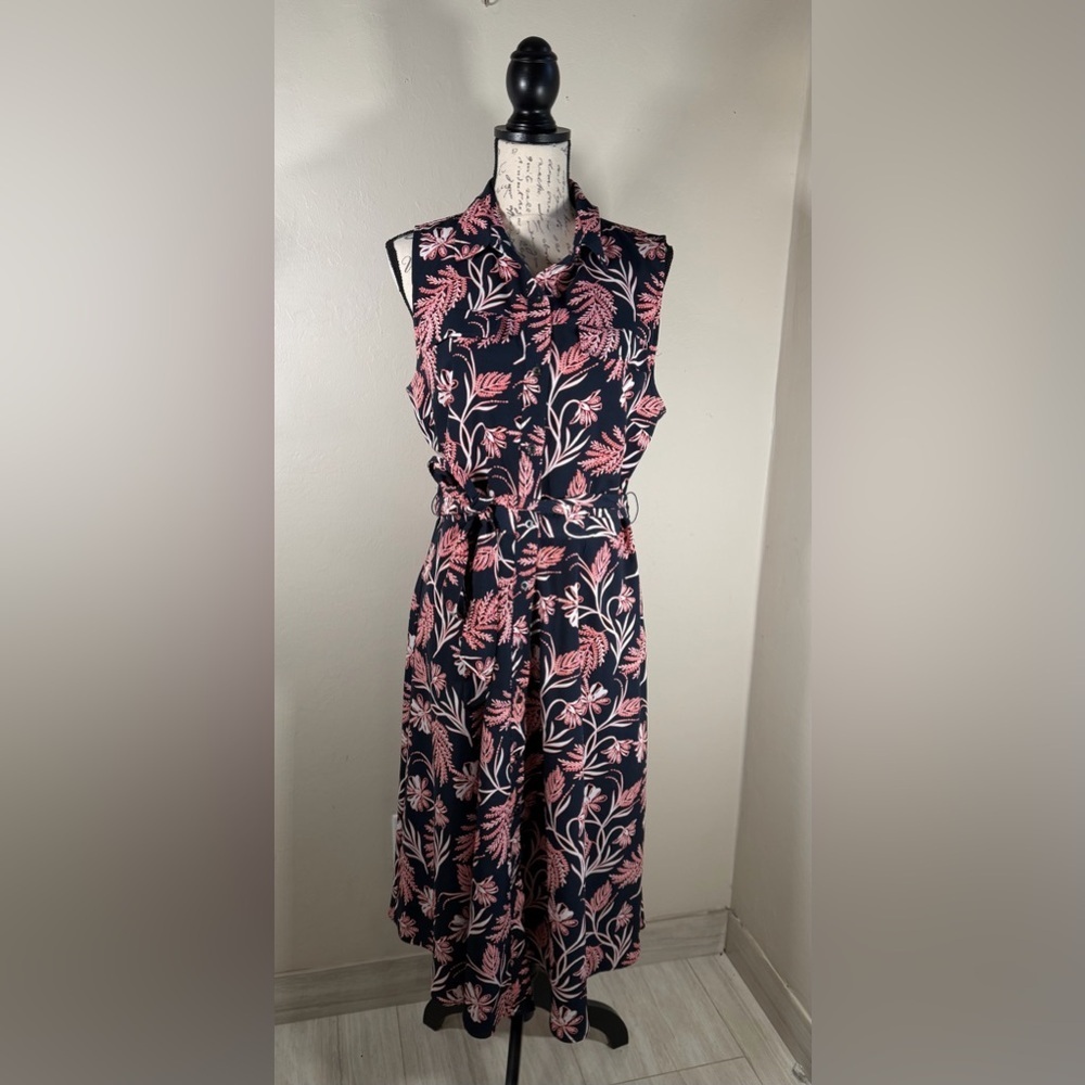 Banana Republic Black and Pink Floral Midi Dress